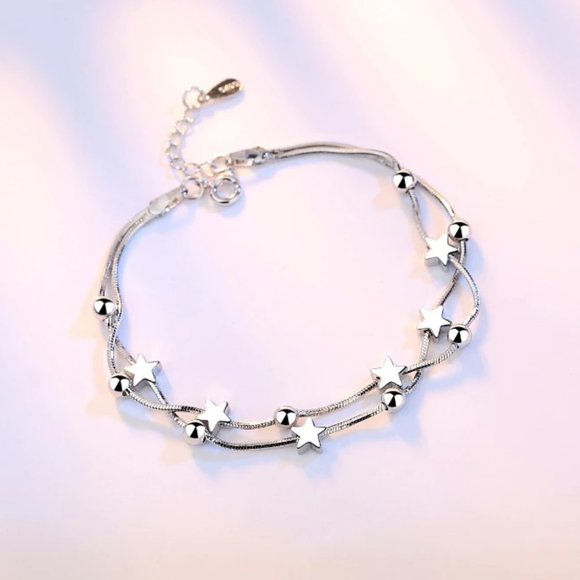 Jewelry - Dainty 925 Sterling Silver Star & Bead Bracelet